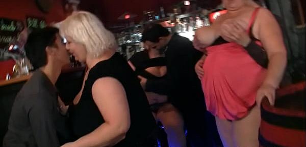  Chubby party girls have fun in the bbw bar